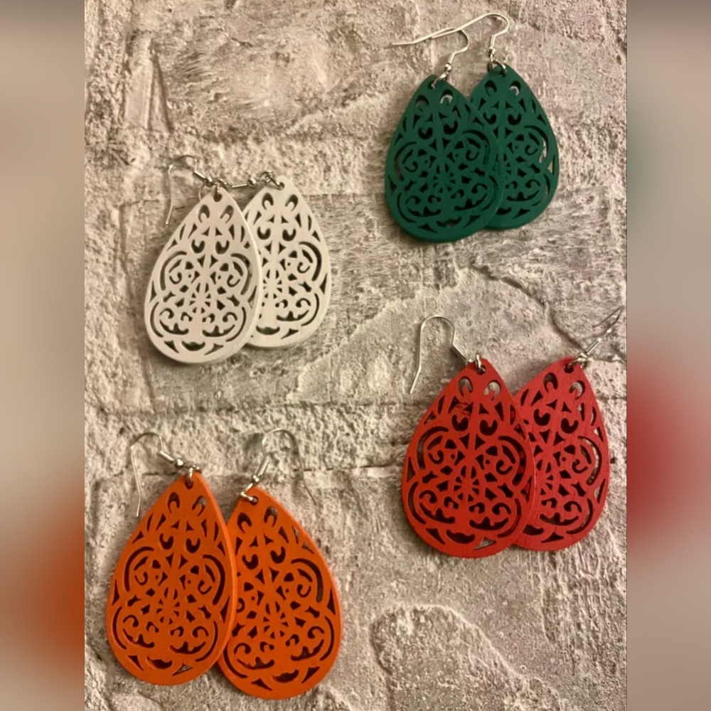 Beautiful Oblong Wooden Earrings - Pick Color